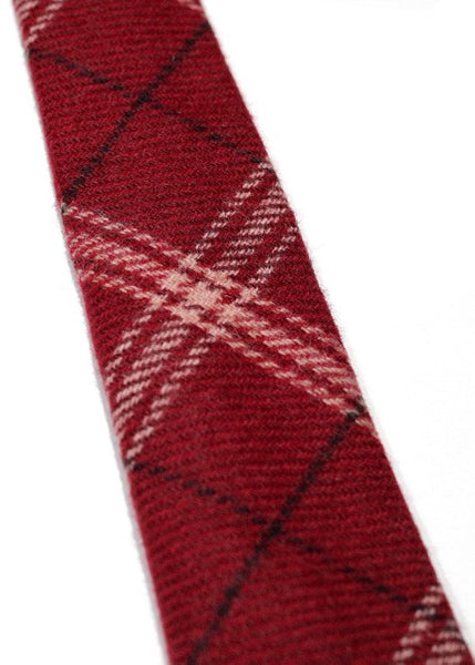 red wool plaid tie detailed close up